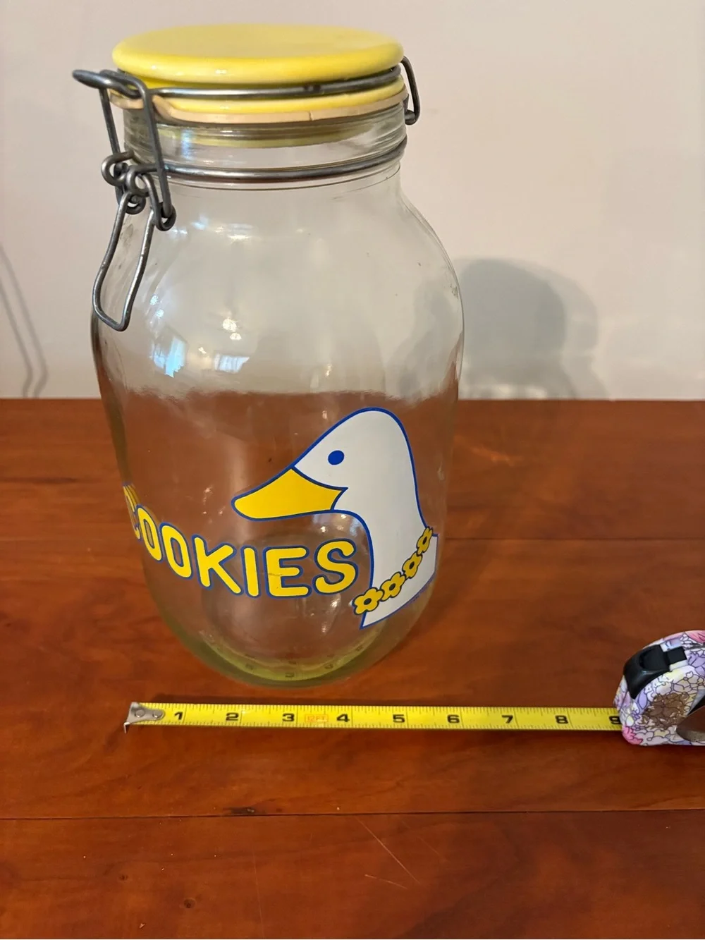 Vintage Carlton Goose Glass Cookie Jar Yellow Lid Canister 1982 Farmhouse Decor